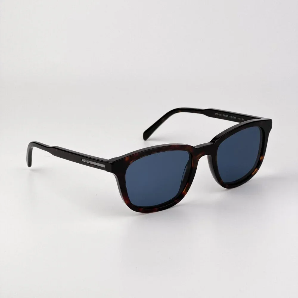 Prada PRA21S Square Sunglasses – Radica Tortoise Frame Blue Lenses 17N06A